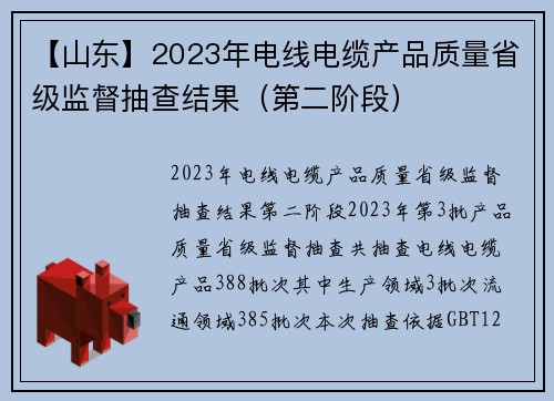 【山东】2023年电线电缆产品质量省级监督抽查结果（第二阶段）