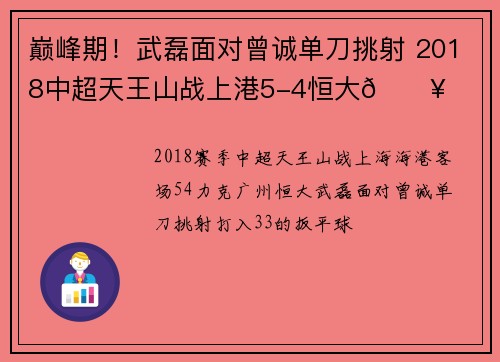 巅峰期！武磊面对曾诚单刀挑射 2018中超天王山战上港5-4恒大💥