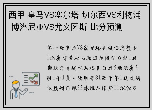 西甲 皇马VS塞尔塔 切尔西VS利物浦 博洛尼亚VS尤文图斯 比分预测